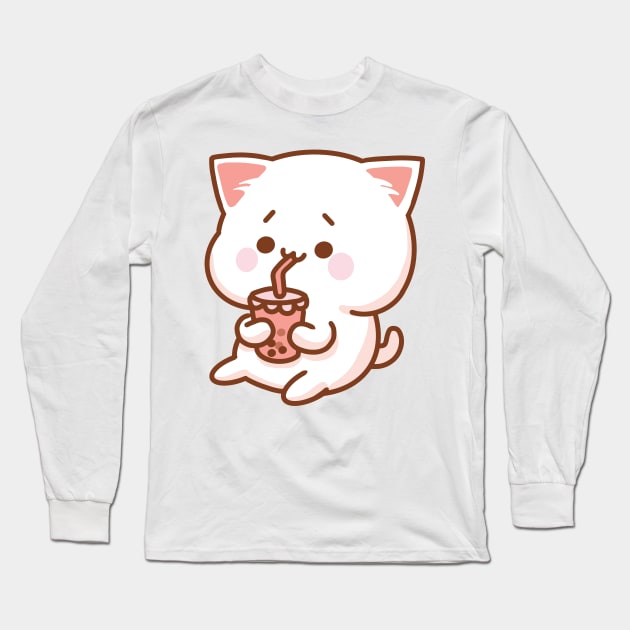 Cute Cat Drinking Boba Long Sleeve T-Shirt by LAPublicTees